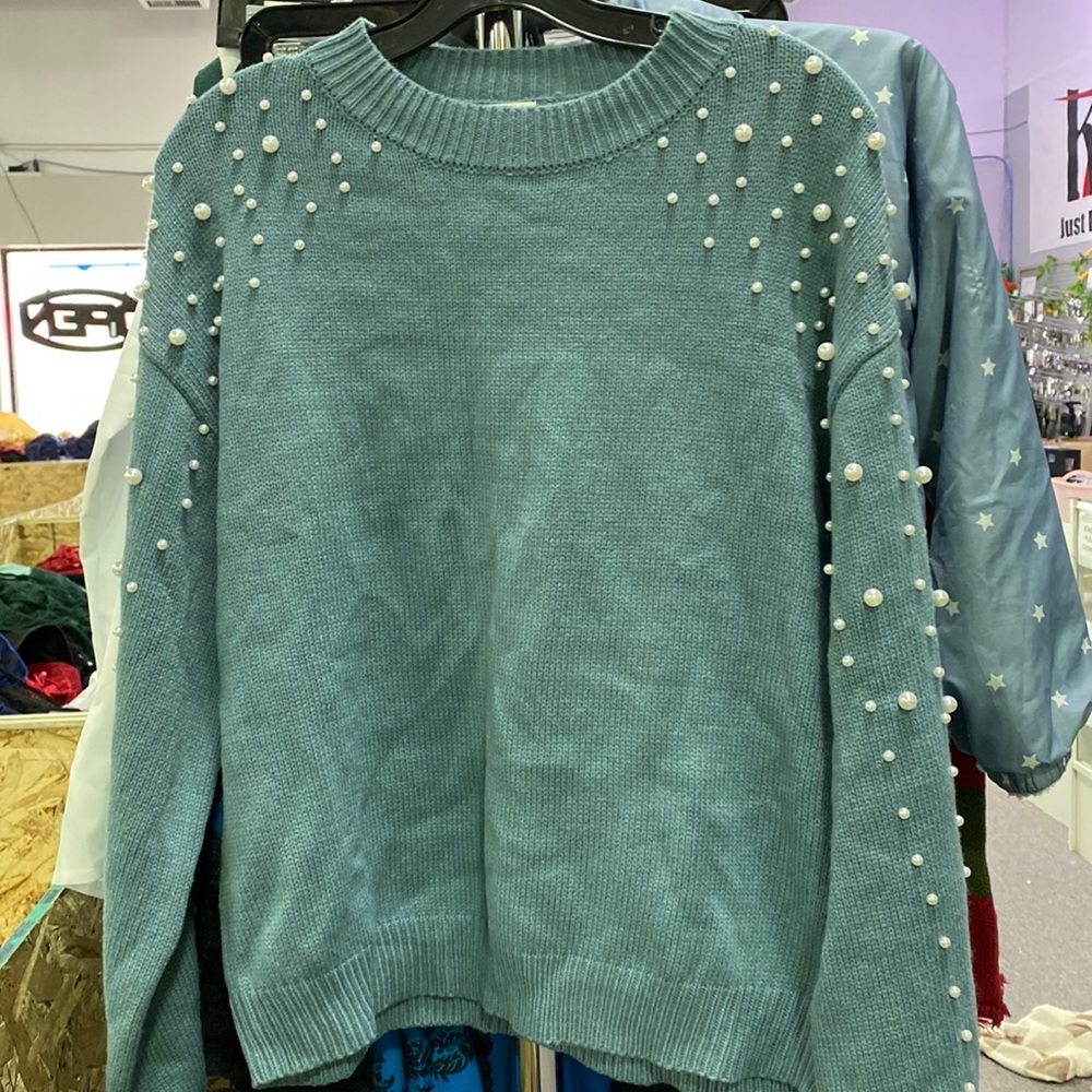 Blooming Jelly sweater with pearls in blue , SIze M
